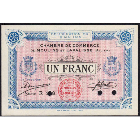Moulins et Lapalisse - Pirot 86-6 - 1 franc - Série R 118 - 12/05/1916 - Spécimen - Etat : NEUF