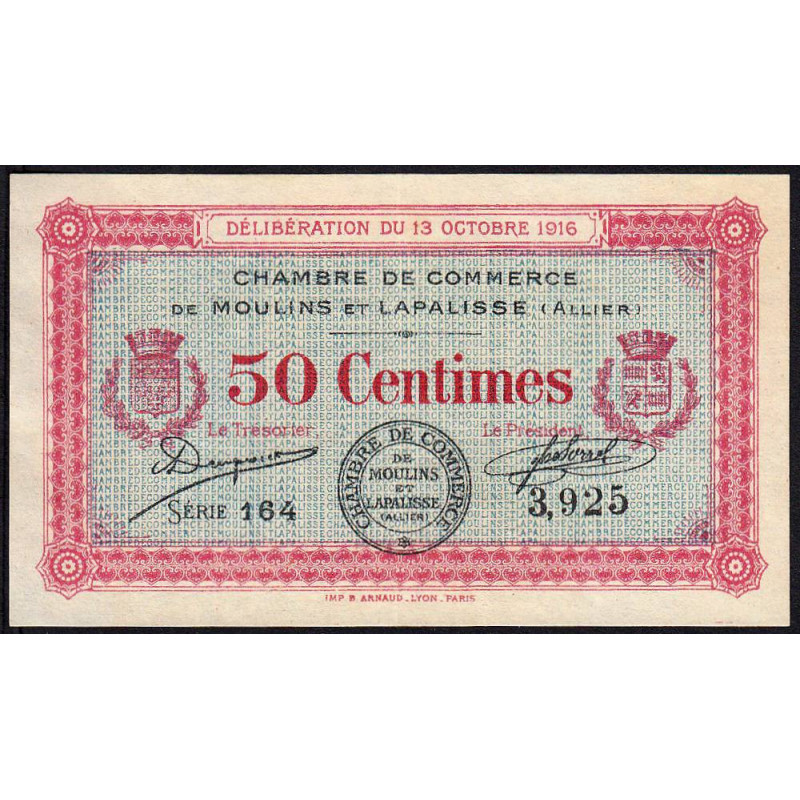 Moulins et Lapalisse - Pirot 86-7 - 50 centimes - Série 164 - 13/10/1916 - Etat : SUP+