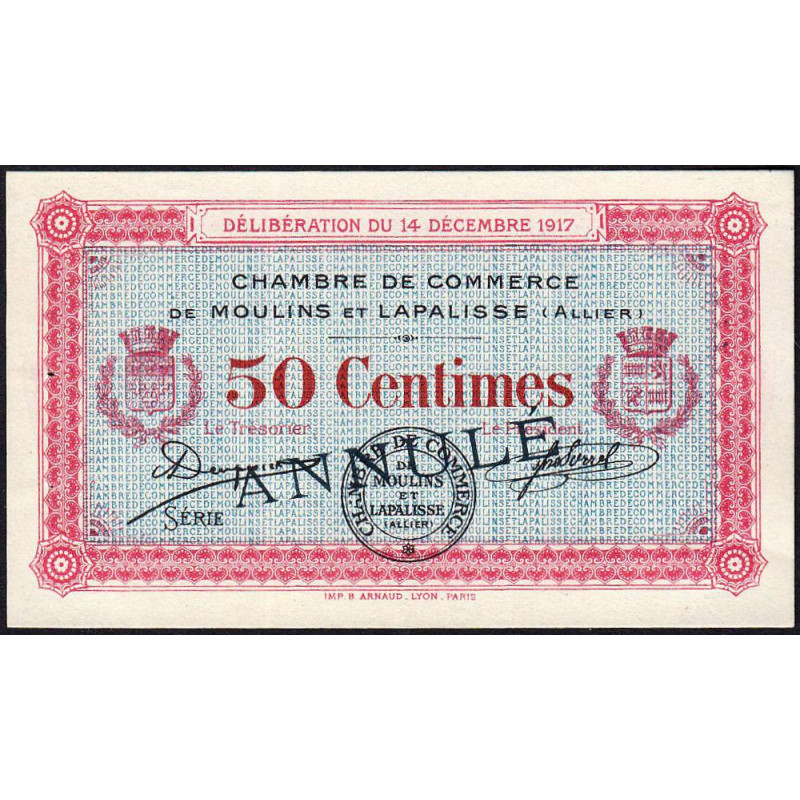Moulins et Lapalisse - Pirot 86-12 - 50 centimes - Sans série - 14/12/1917 - Annulé - Etat : SUP+