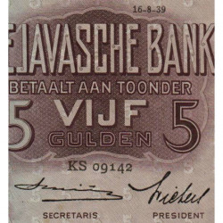 Indes Néerlandaises - Pick 78c - 5 gulden - 16/08/1939 - Etat : NEUF