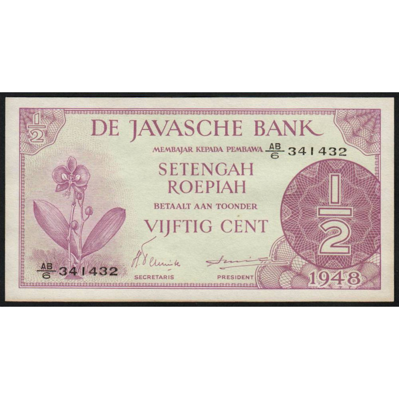 Indes Néerlandaises - Pick 97 - 1/2 gulden - Série AB/6 - 1948 - Etat : NEUF