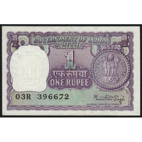 Inde - Pick 77u - 1 rupee - 1977 - Sans lettre - Etat : SUP