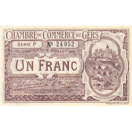 Auch (Gers) - Pirot 15-28 - 1 franc - Série P - 06/07/1921 - Etat : SUP+