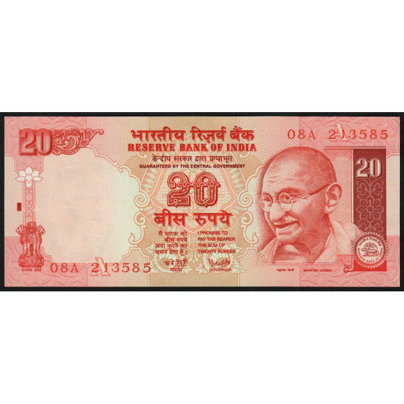 Inde - Pick 89Ae - 20 rupees - Série 08A - Lettre A - 2005 - Etat : NEUF