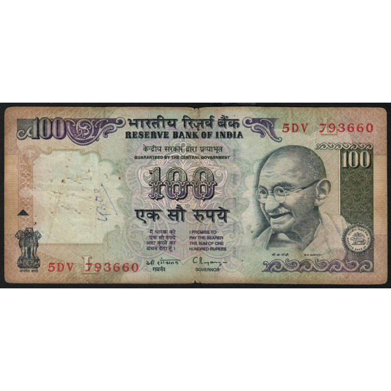 Inde - Pick 91c - 100 rupees - Série - 5DV - Lettre L - 1997 - Etat : B+