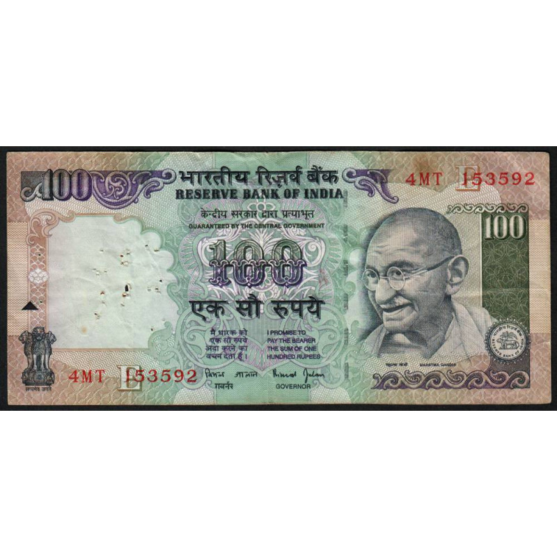 Inde - Pick 91f - 100 rupees - Série - 4MT - Lettre E - 2000 - Etat : TB
