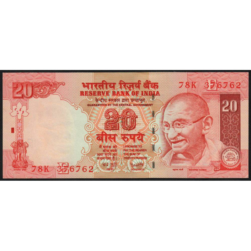 Inde - Pick 96c_2 - 20 rupees - Série 78K - Lettre E - 2008 - Etat : NEUF