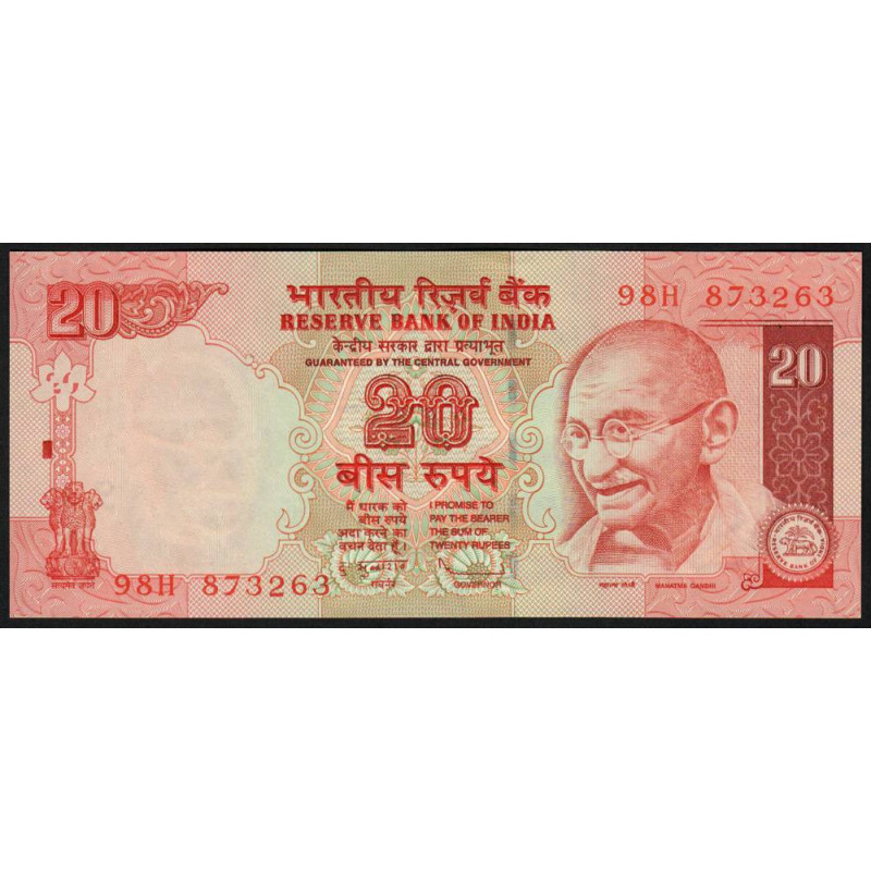 Inde - Pick 96f_1 - 20 rupees - Série 98H - Sans lettre - 2011 - Etat : NEUF