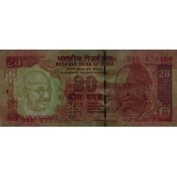 Inde - Pick 96f_1 - 20 rupees - Série 98H - Sans lettre - 2011 - Etat : NEUF