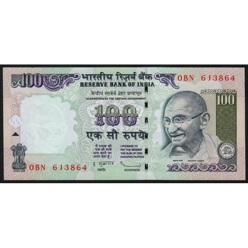 Inde - Pick 98f_1 - 100 rupees - Série 0BN - Sans lettre - 2009 - Etat : NEUF