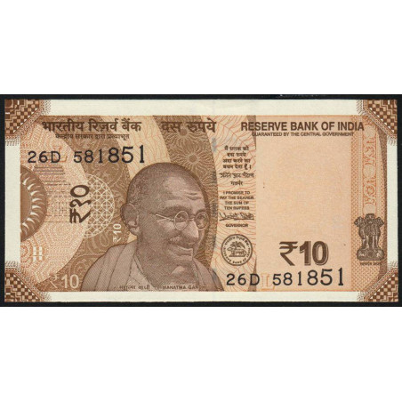 Inde - Pick 109g - 10 rupees - 2018 - Lettre L - Etat : NEUF