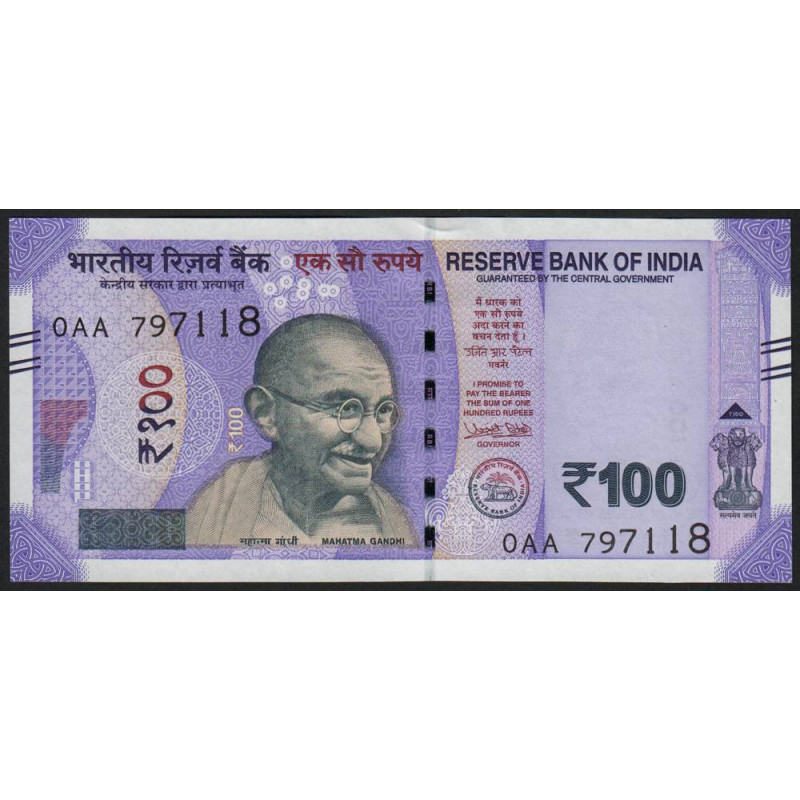 Inde - Pick 112a_1 - 100 rupees - Série 0AA - Sans lettre - 2018 - Etat : NEUF