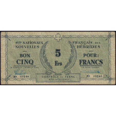 Nouvelles Hébrides - Pick 1_2 - 5 francs - Sans série - 1943 - Etat : TTB-
