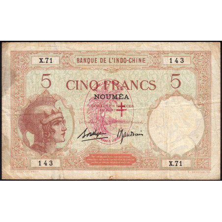 Nouvelles Hébrides - Pick 4b - 5 francs - Série X.71 - 1941 - Etat : TB-