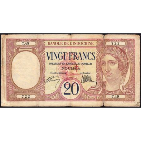 Nouvelles Hébrides - Pick 6 - 20 francs - Série T.49 - 1941 - Etat : TB-