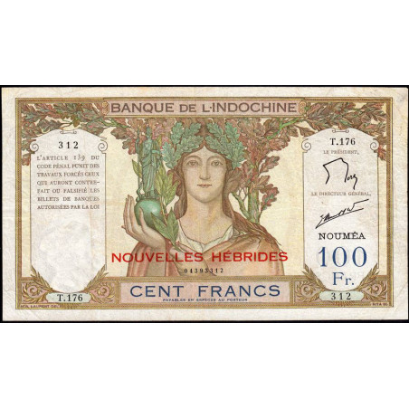 Nouvelles Hébrides - Pick 10a - 100 francs - Série T.176 - 1961 - Etat : TTB-