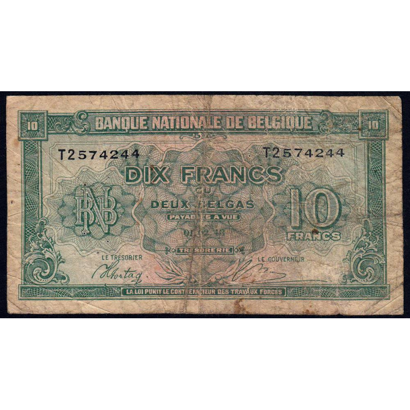 Belgique - Pick 122 - 10 francs ou 2 belgas - Série 2 - 01/02/1943 - Etat : B+