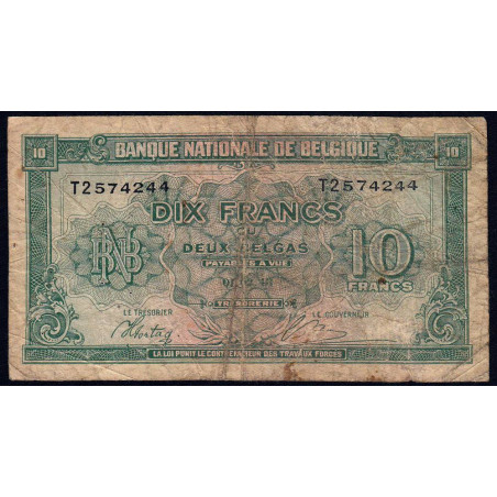 Belgique - Pick 122 - 10 francs ou 2 belgas - Série 2 - 01/02/1943 - Etat : B+