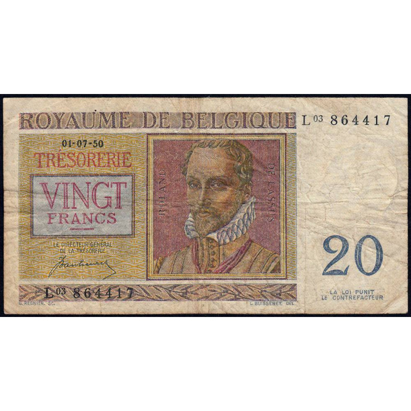 Belgique - Pick 132a - 20 francs - Série L03  - 01/07/1950 - Etat : TB