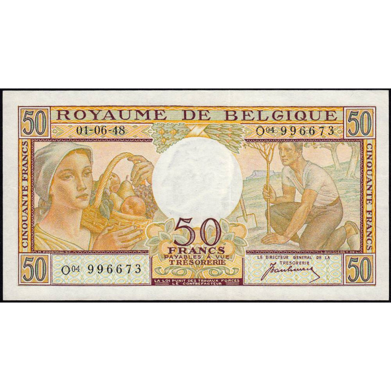 Belgique - Pick 133a - 50 francs - Série O 04 - 01/06/1948 - Etat : SUP+
