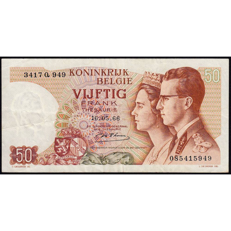 Belgique - Pick 139_1a - 50 francs - Série 3417 Q - 15/06/1966 - Etat : TTB