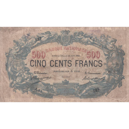 Belgique - Pick 65d - 500 francs - 12/06/1907 - Etat : B+