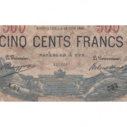 Belgique - Pick 65d - 500 francs - 12/06/1907 - Etat : B+