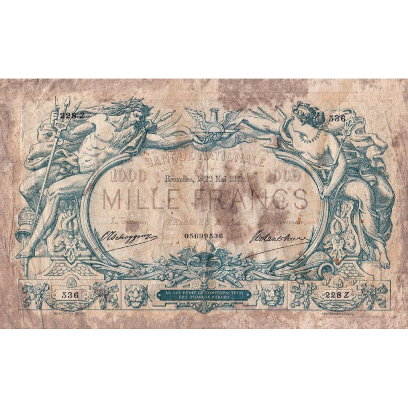 Belgique - Pick 73 - 1'000 francs - 22/05/1913 - Etat : B