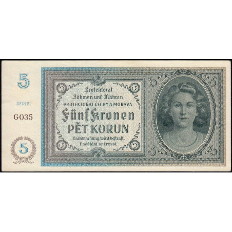 Bohême-Moravie - Pick 4a_2 - 5 korun - 1940 - Série G035 - Etat : NEUF