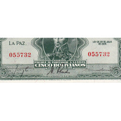 Bolivie - Pick 129_2 - 5 bolivianos - Série A5 - Loi 1928 (1948) - Etat : NEUF