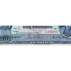 Bolivie - Pick 139c - 10 bolivianos - Série C - Loi 1945 (1952) - Etat : pr.NEUF