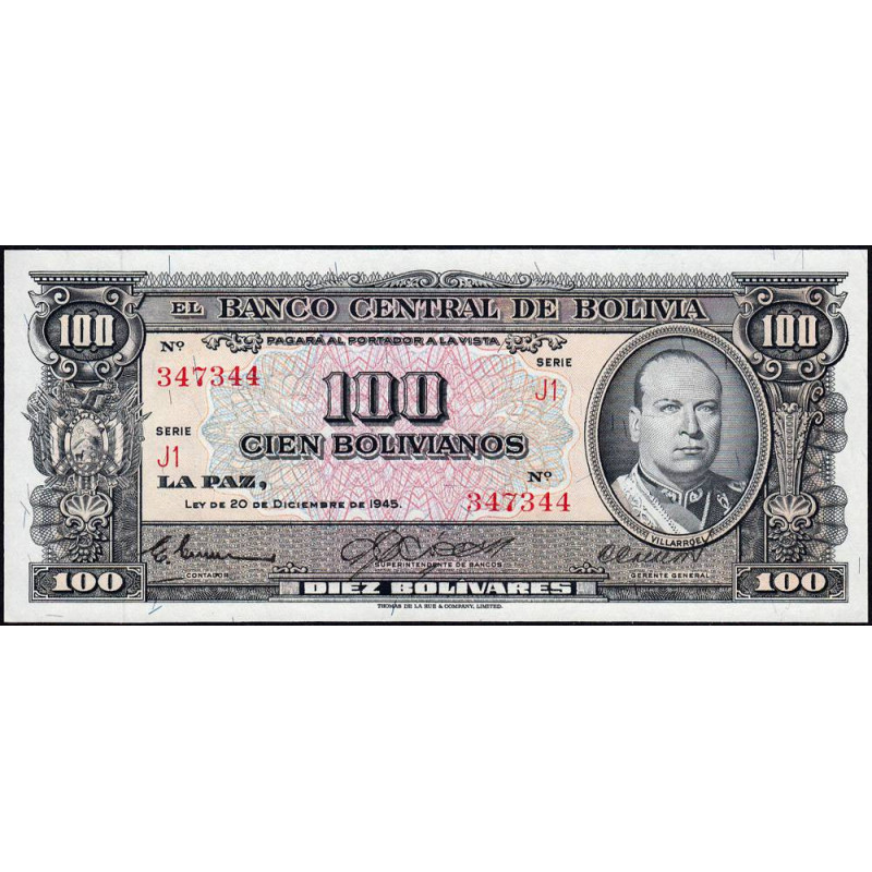 Bolivie - Pick 147_8 - 100 bolivianos - Série J1 - Loi 1945 (1961) - Etat : NEUF