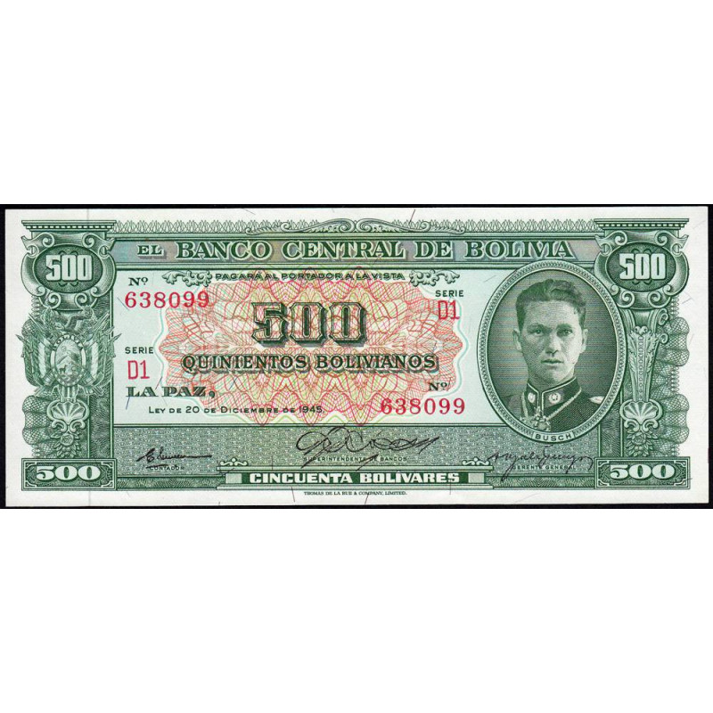 Bolivie - Pick 148_6 - 500 bolivianos - Série D1 - Loi 1945 (1961) - Etat : NEUF
