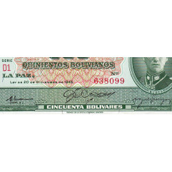Bolivie - Pick 148_5 - 500 bolivianos - Loi 1945 (1961) - Série D1 - Etat : NEUF