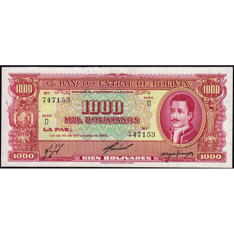 Bolivie - Pick 149_2 - 1'000 bolivianos - Série D - Loi 1945 (1960) - Etat : NEUF