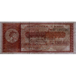 Bolivie - Pick 192A - 5'000'000 pesos bolivianos - Série B - Loi 1985 - Etat : SUP