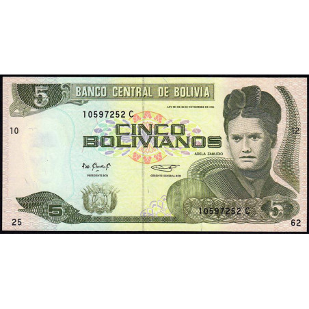 Bolivie - Pick 215 - 5 bolivianos - Série C - Loi 1986 (1995) - Etat : NEUF