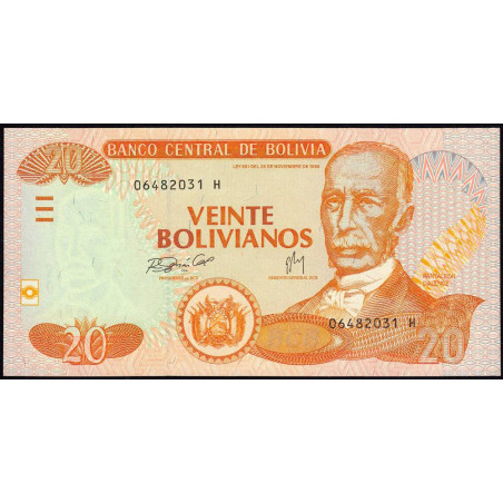 Bolivie - Pick 234 - 20 bolivianos - Série H - Loi 1986 (2007) - Etat : NEUF