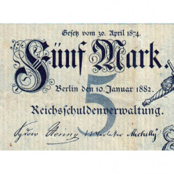 Allemagne - Pick 4 - 5 mark - 10/01/1882 - Série G - Etat : TTB+ à SUP