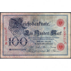 Allemagne - Pick 20a - 100 mark - 01/07/1898 - Lettre K - Série C - Etat : TB