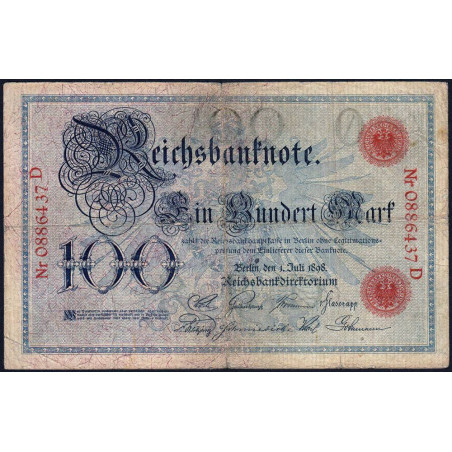 Allemagne - Pick 20a - 100 mark - 01/07/1898 - Lettre O - Série D - Etat : TB-
