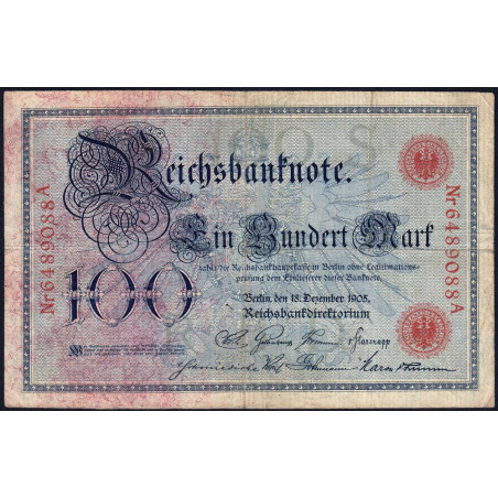 Allemagne - Pick 24b - 100 mark - 18/12/1905 - Lettre S - Série A - Etat : TB