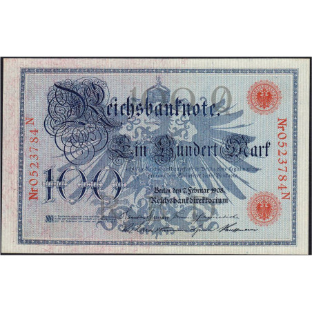 Allemagne - Pick 33a - 100 mark - 07/02/1908 - Lettre Q - Série N - Etat : NEUF