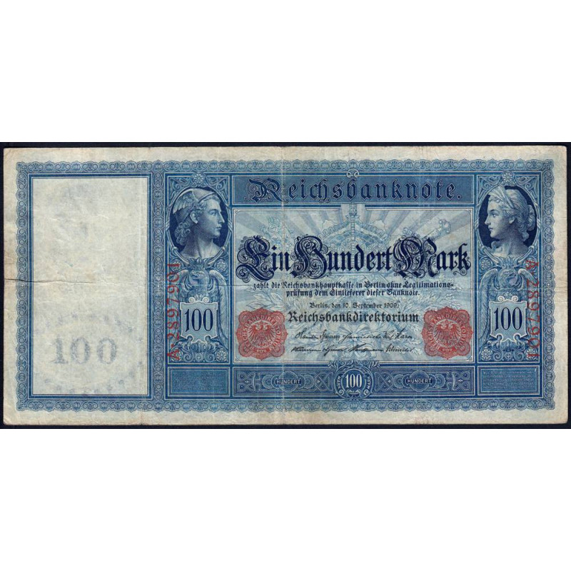 Allemagne - Pick 38 - 100 mark - 10/08/1909 - Série A - Etat : TB+