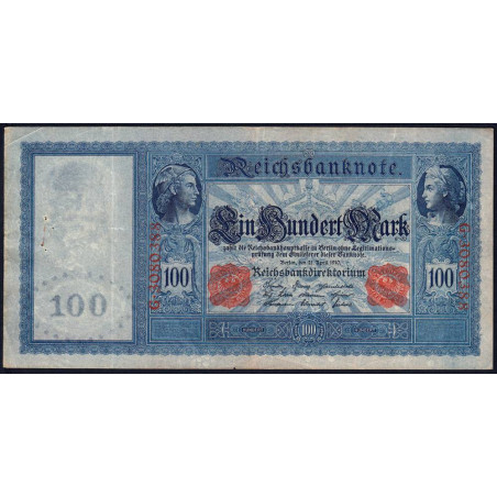 Allemagne - Pick 42 - 100 mark - 21/04/1910 - Série G - Etat : TTB