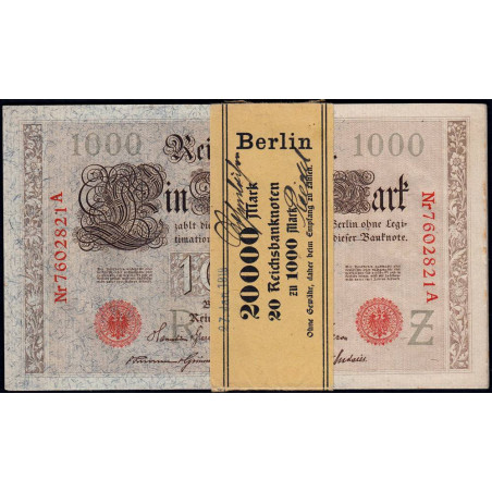 Allemagne - Pick 44b - 1'000 mark - 21/04/1910 - Lettre Z - Série A - Liasse de 20 billets - Etat : NEUF