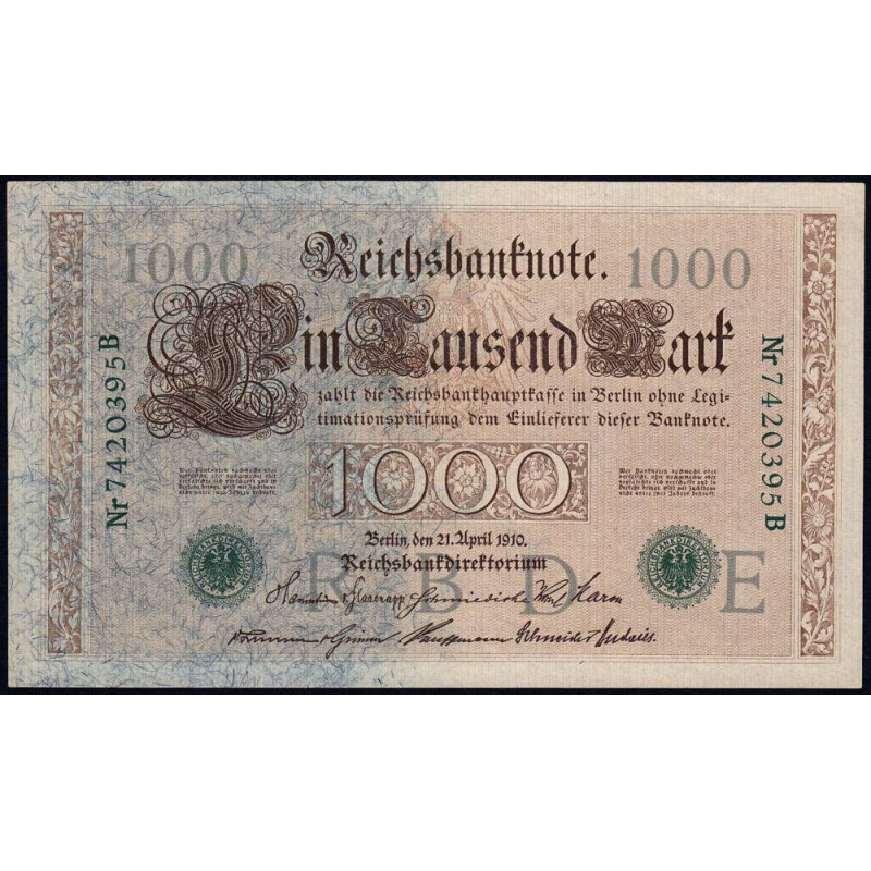 Allemagne - Pick 45b - 1'000 mark - 21/04/1910 (1920) - Lettre E - Série B - Etat : pr.NEUF