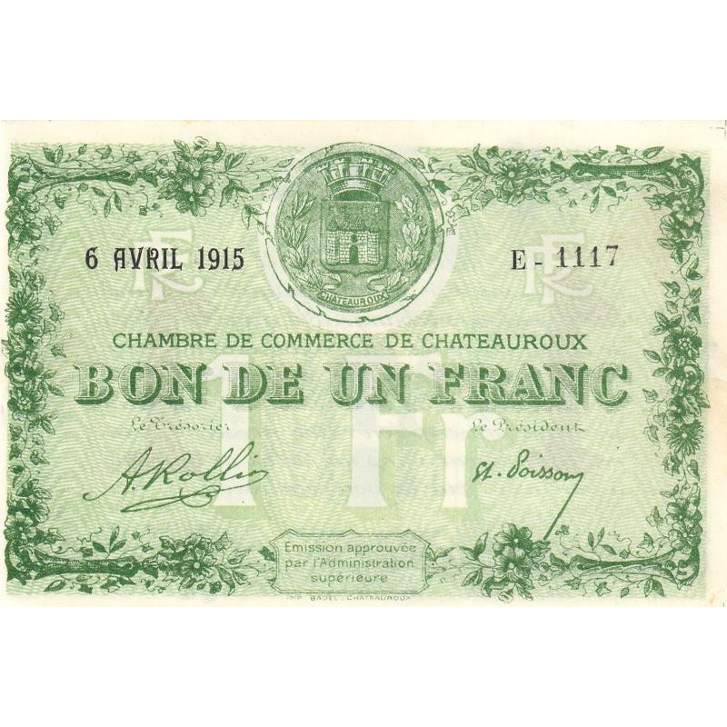 Chateauroux - Pirot 46-2 - 1 franc - Série E - 06/04/1915 - Etat : SPL