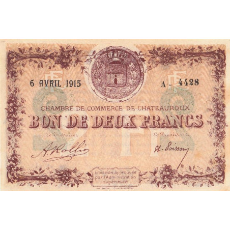 Chateauroux - Pirot 46-4 - 2 francs - Série A - 06/04/1915 - Etat : SUP