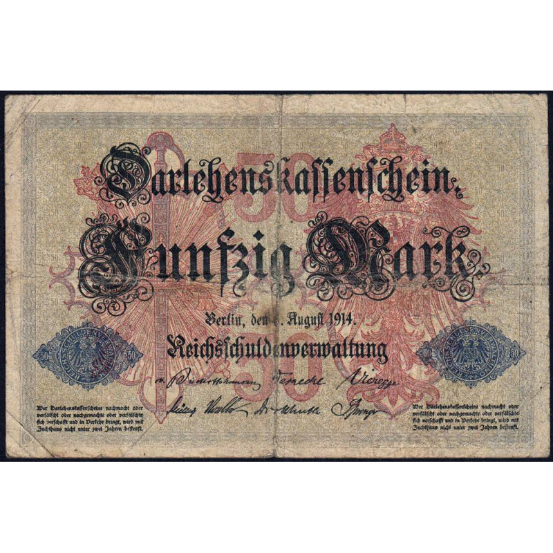 Allemagne - Pick 49b - 50 mark - 05/08/1914 - Série K - Etat : TB-